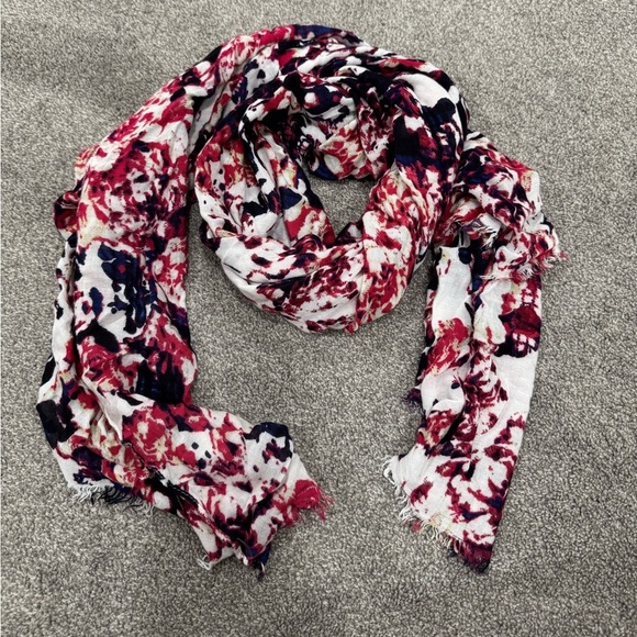 Accessories - Floral Red and White Scarf